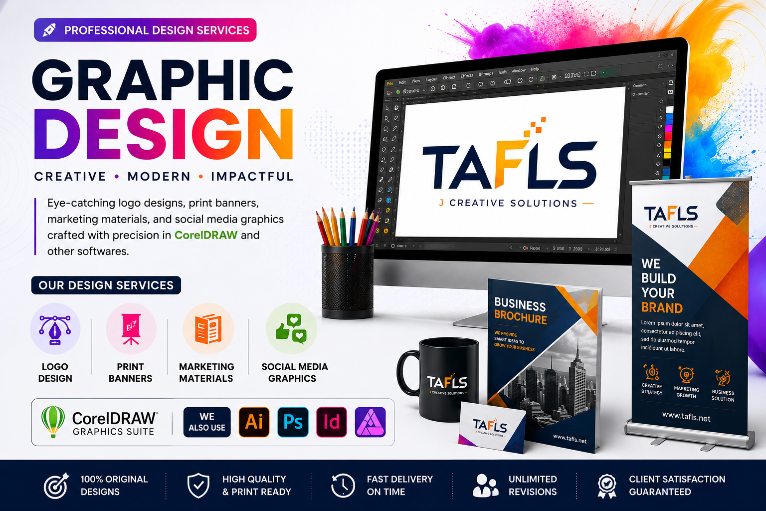 Eye-catching logo designs, print banners, marketing materials, and social media graphics crafted with precision in CorelDRAW.