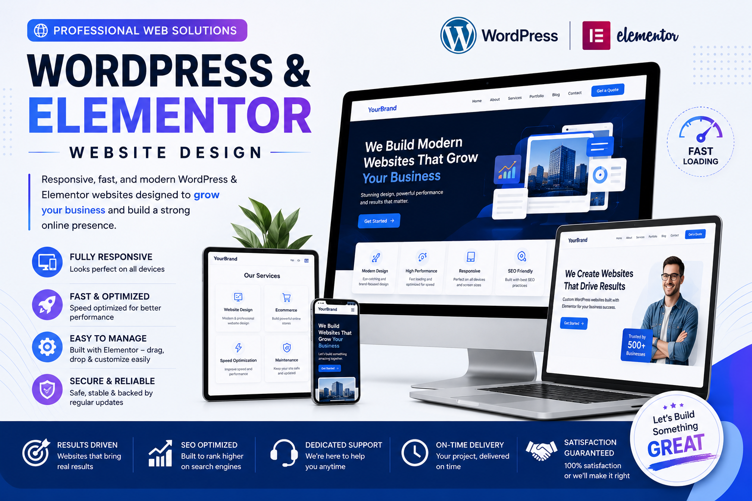 Web design & DevelopmentResponsive, fast, and modern WordPress & Elementor websites designed to grow your business and build a strong online presence.